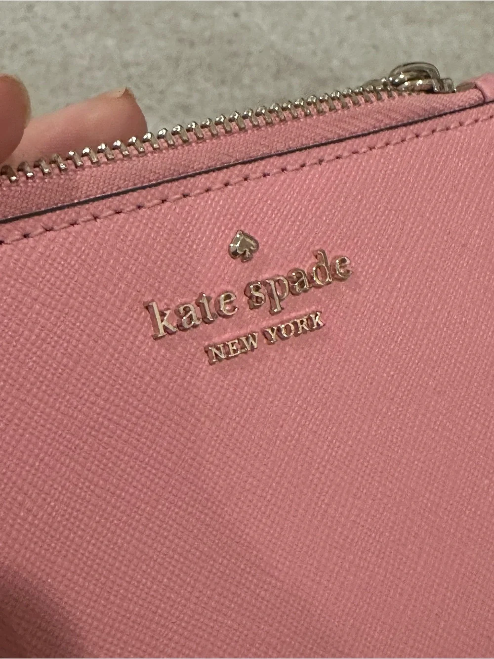 kate spade Pink Saffiano Zip Card Holder with Chain